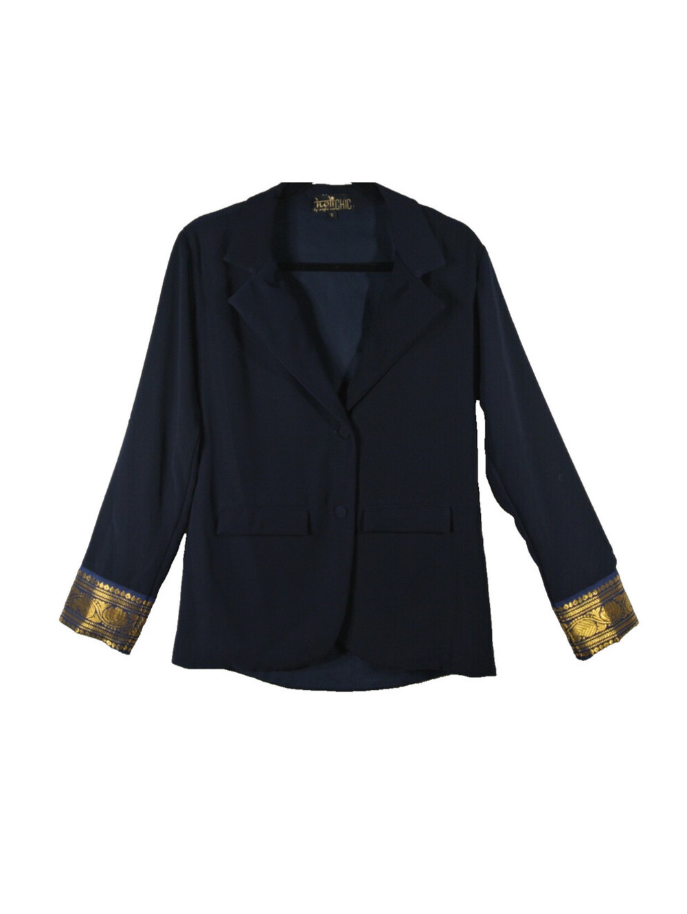 NEW, HoliCHIC Mila Metallic Contrast Cuff Blazer in Navy Sz S #SJ2665 - Picture 4 of 7